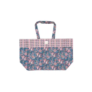 Louise Misha Tote Bag Beverly Printed Cotton Canvas Teal Garden of Eden