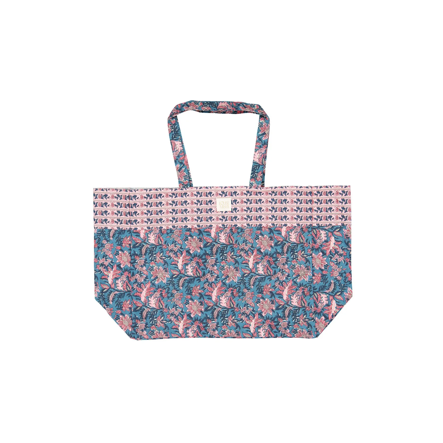 Louise Misha Tote Bag Beverly Printed Cotton Canvas Teal Garden of Eden