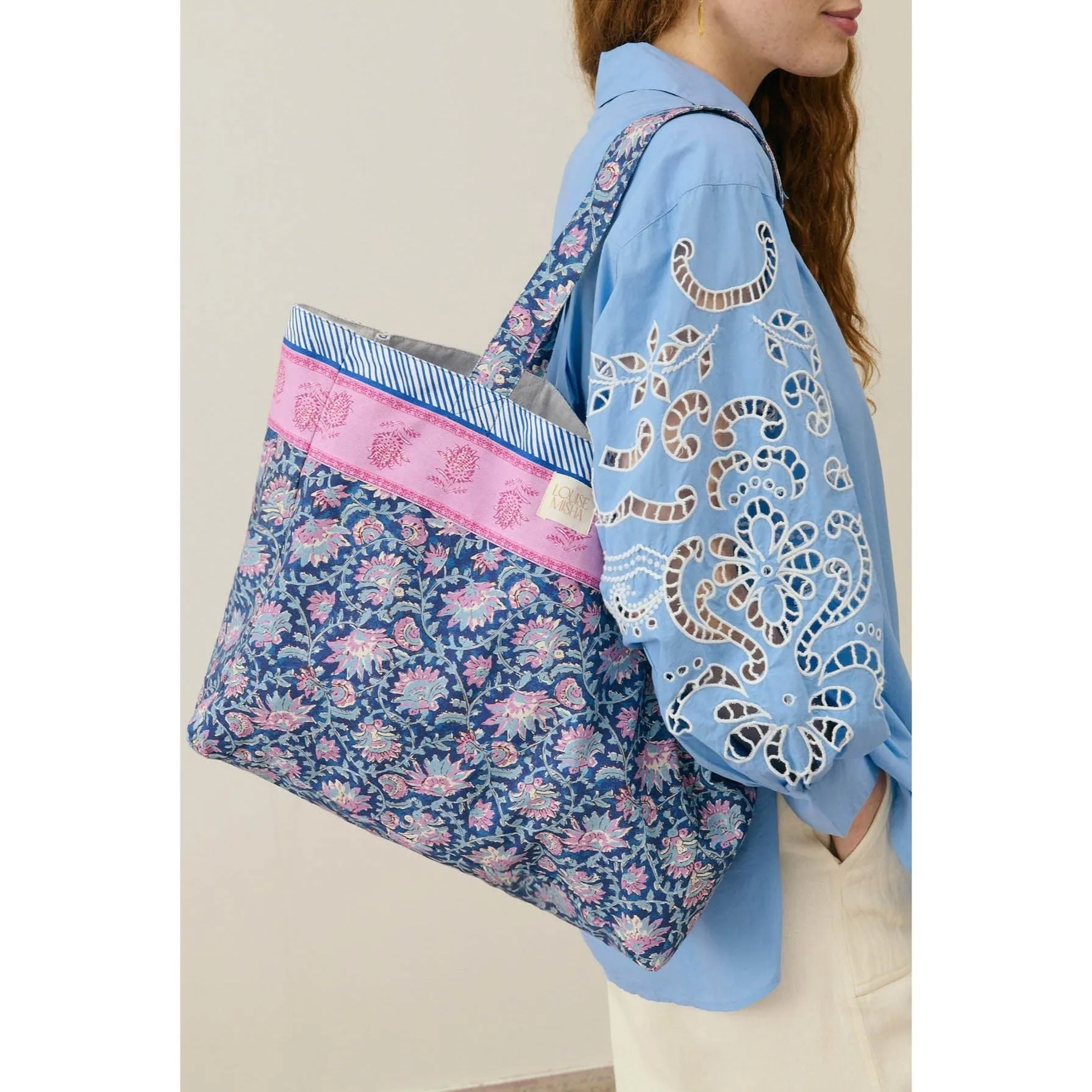 Louise Misha Tote Bag Beverly - Printed Duck Weave - Blue Capri Cove