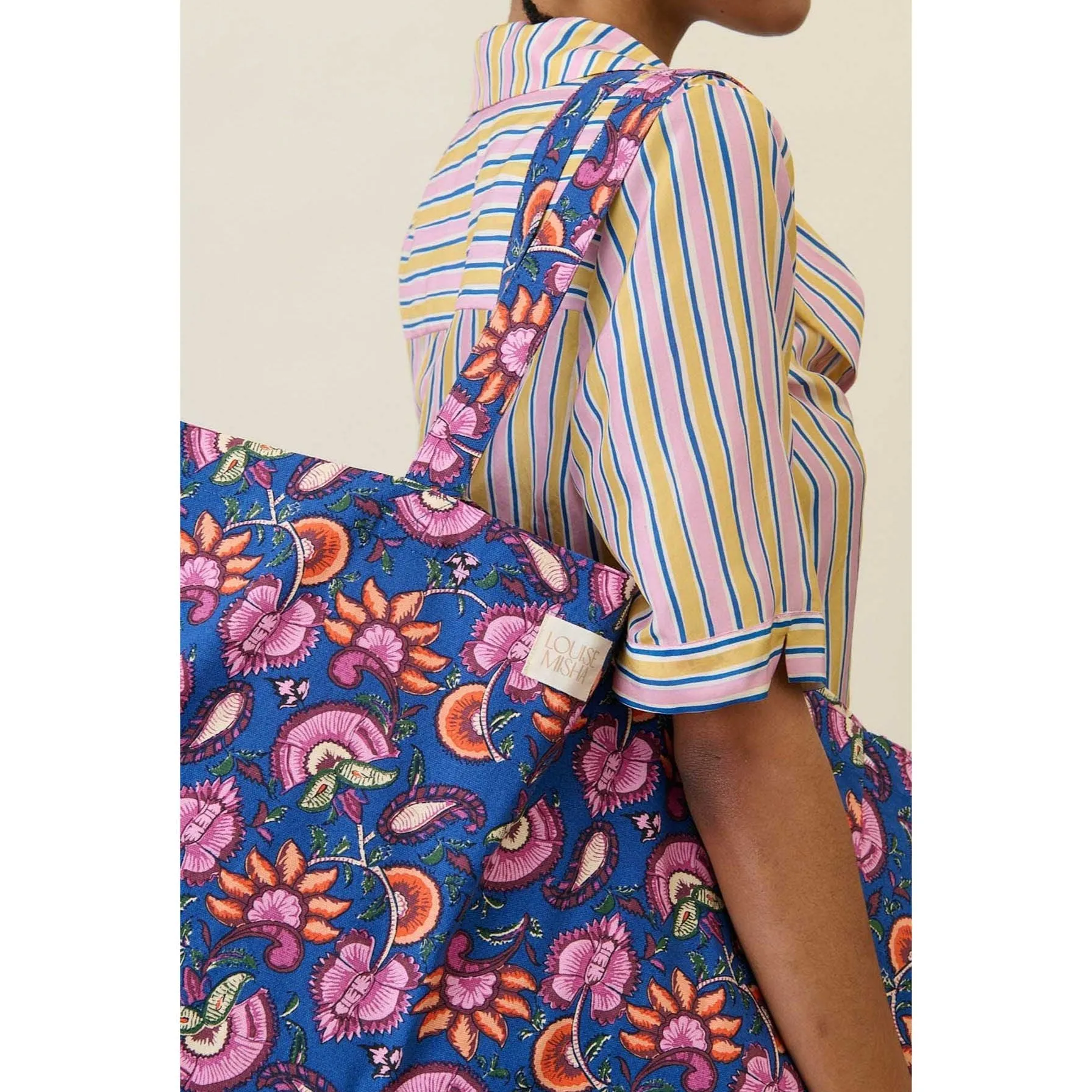 Louise Misha Tote Bag Beverly - Printed Duck Weave - Blue Dolce Flowers