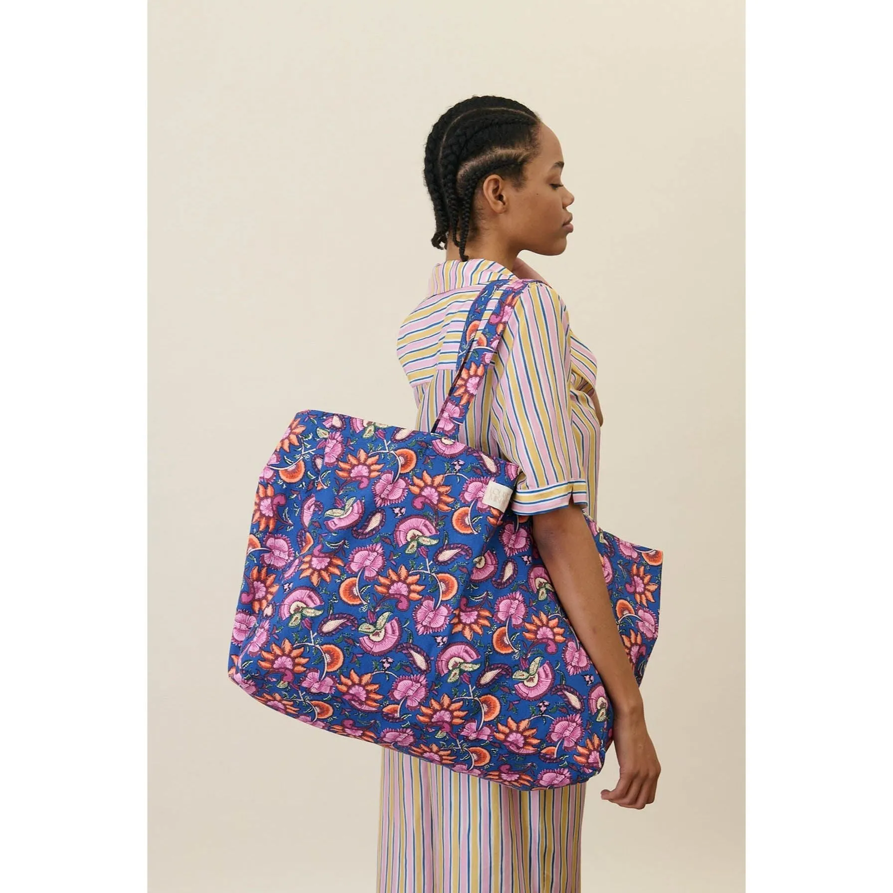 Louise Misha Tote Bag Beverly - Printed Duck Weave - Blue Dolce Flowers