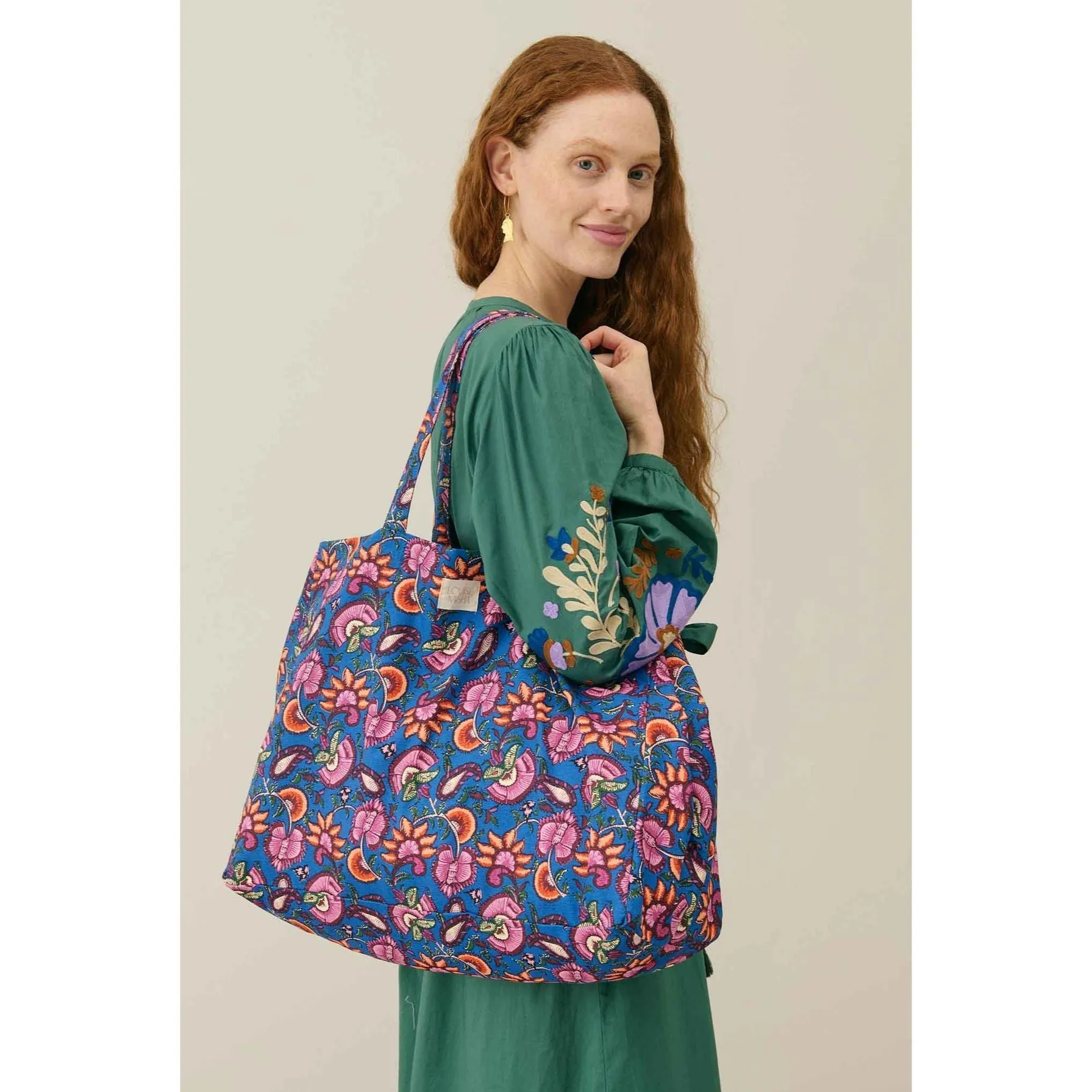 Louise Misha Tote Bag Beverly - Printed Duck Weave - Blue Dolce Flowers