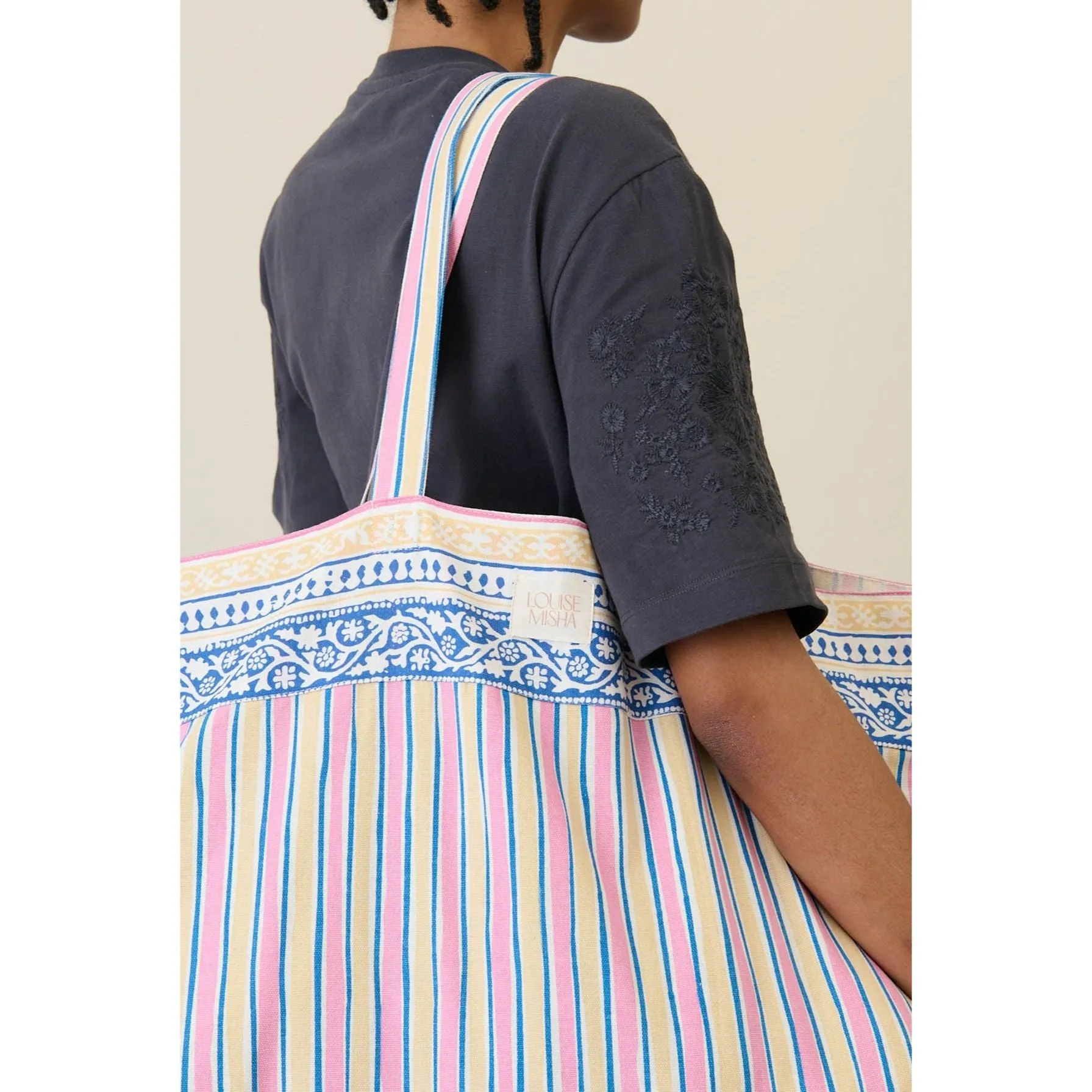 Louise Misha Tote Bag Beverly - Printed Duck Weave - Pink Catania Stripes