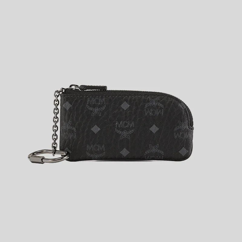 MCM Aren Key Pouch in Visetos Black MXKDSTA01BK001