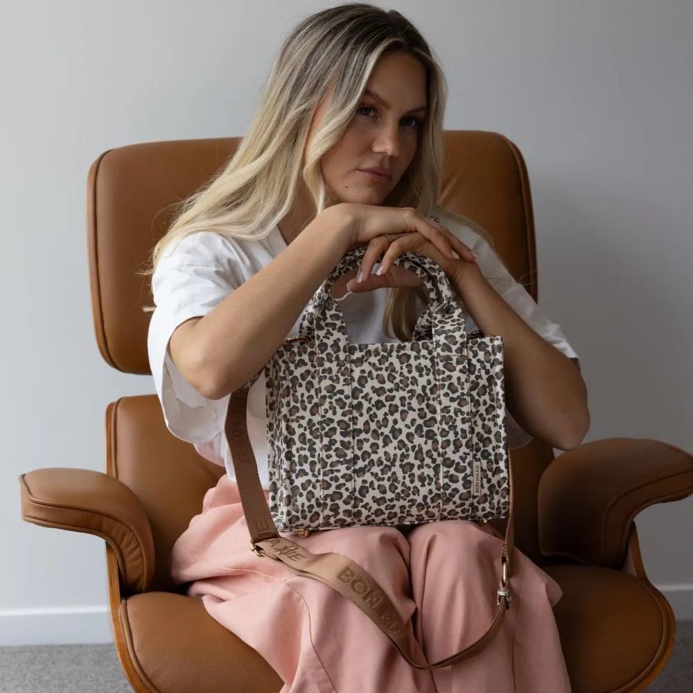 Micro Bon Vivant Structured Tote Bag -- Tan Leopard