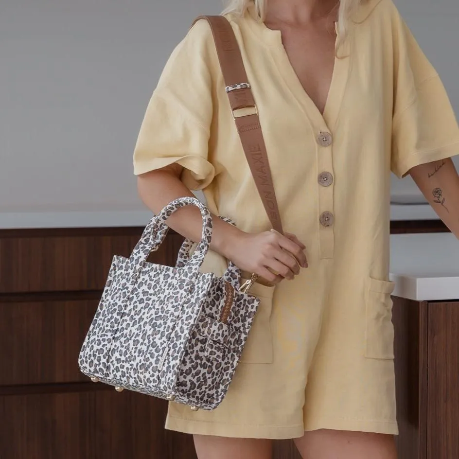 Micro Bon Vivant Structured Tote Bag -- Tan Leopard