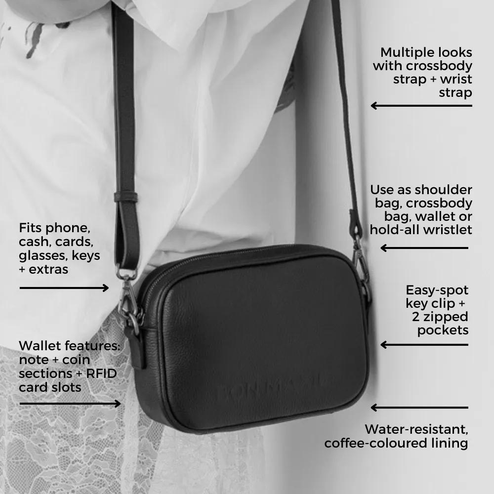 Mini Sidekick Leather Wallet Crossbody -- Black