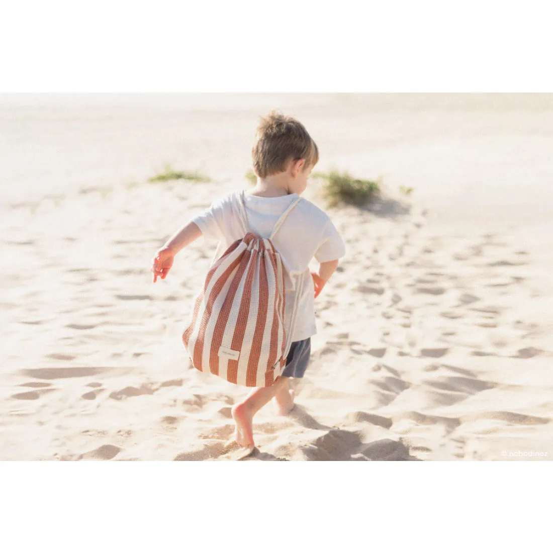 nobodinoz Portofino Beach Towel Bag Set Rusty Red Stripes