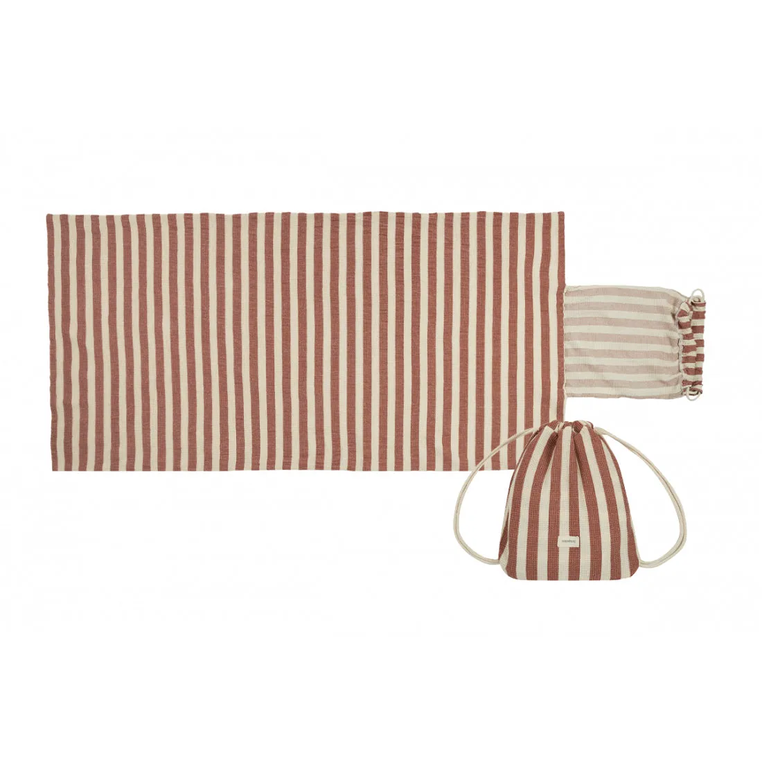 nobodinoz Portofino Beach Towel Bag Set Rusty Red Stripes
