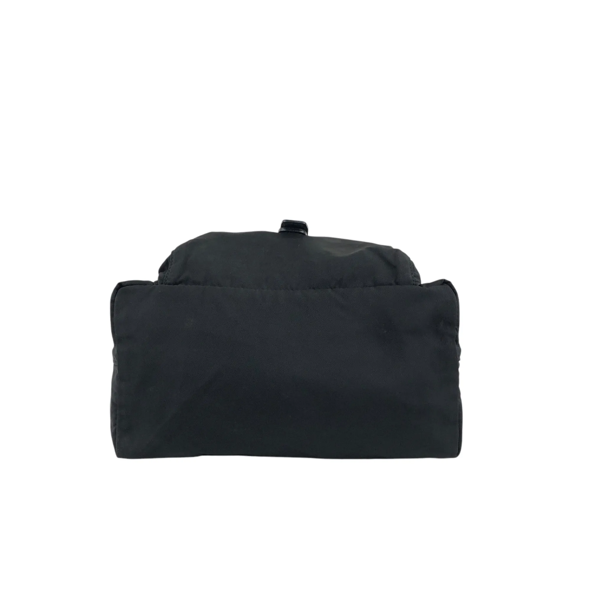 PRADA Triangle Logo Front Buckle Shoulder bag Black Vintage uiz535