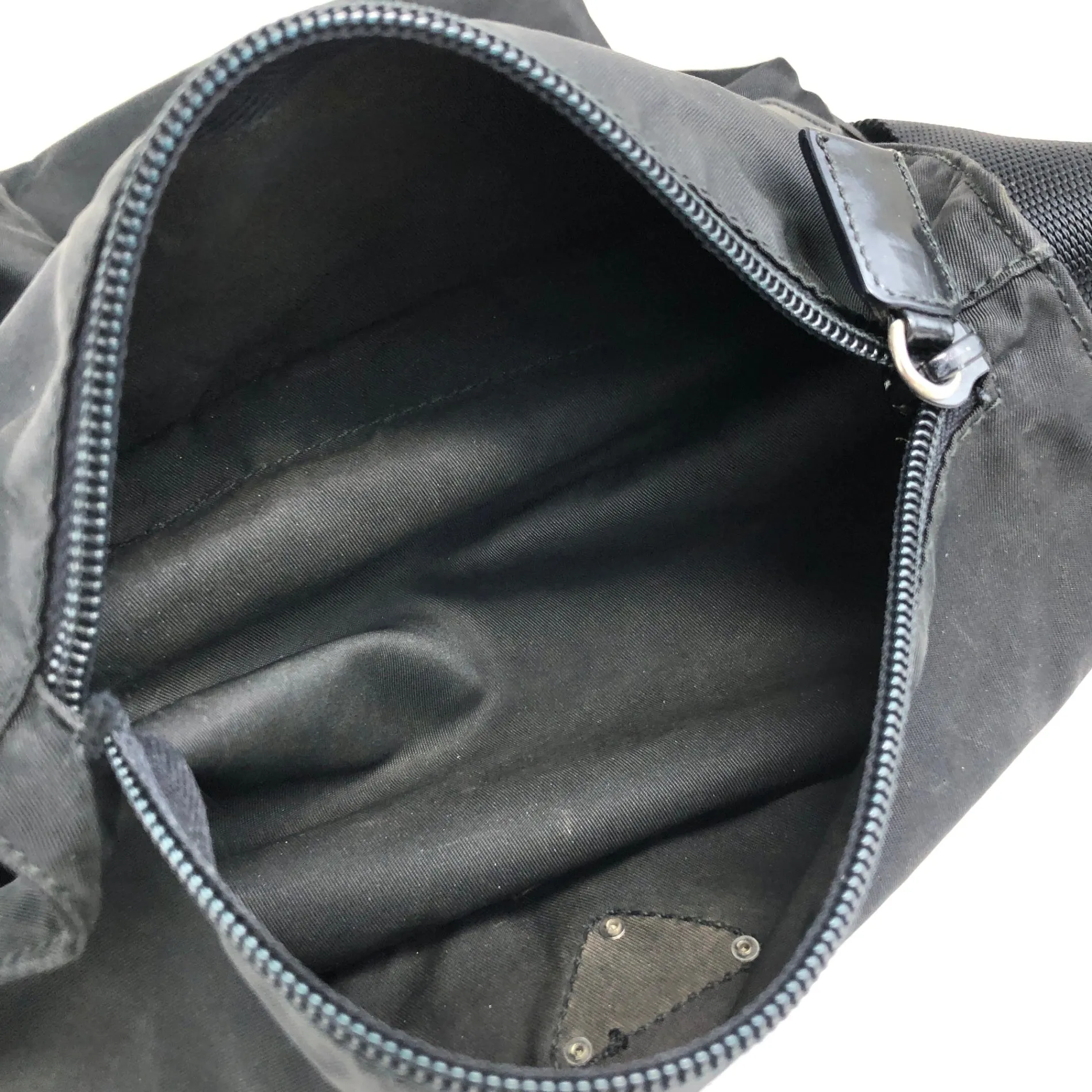 PRADA Triangle Logo Front Buckle Shoulder bag Black Vintage uiz535