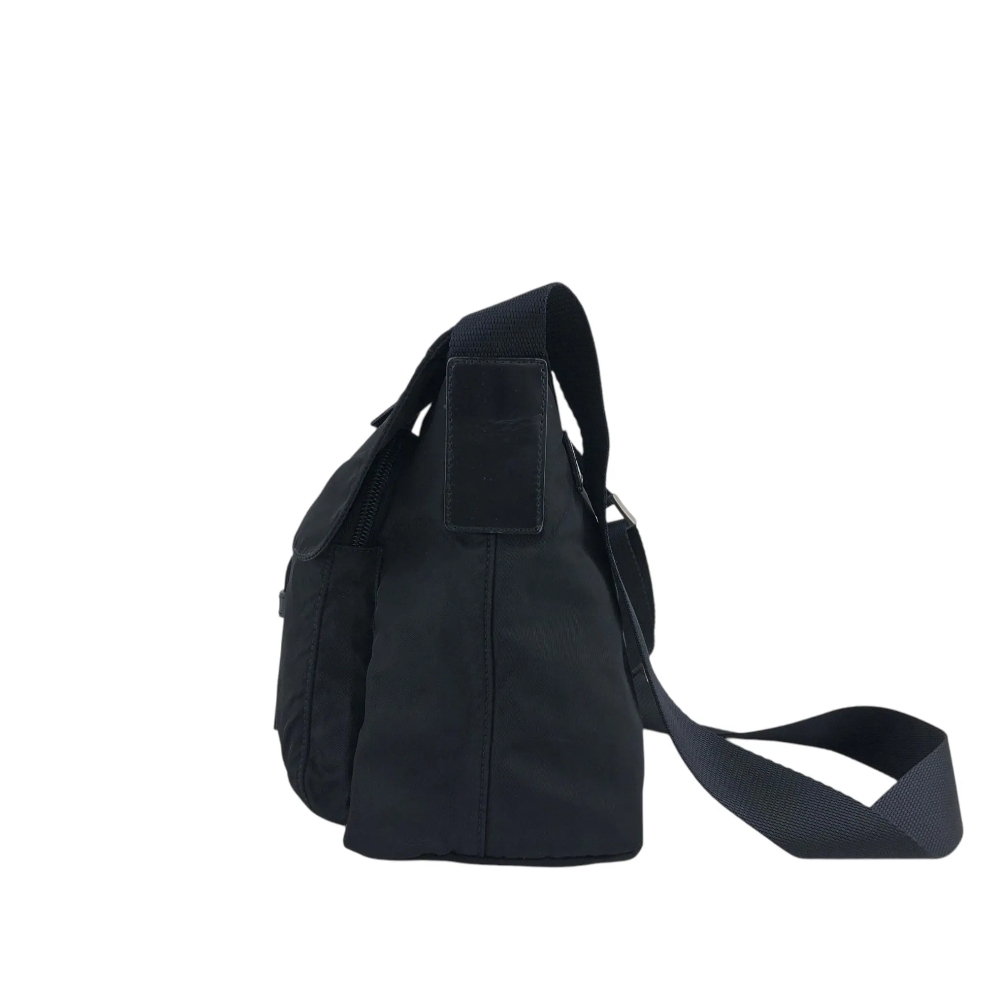 PRADA Triangle Logo Front Buckle Shoulder bag Black Vintage uiz535