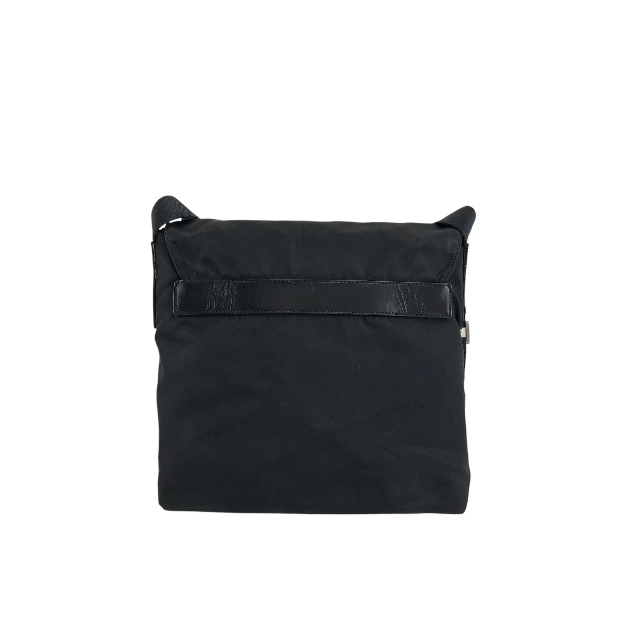 PRADA Triangle Logo Front Buckle Shoulder bag Black Vintage uiz535