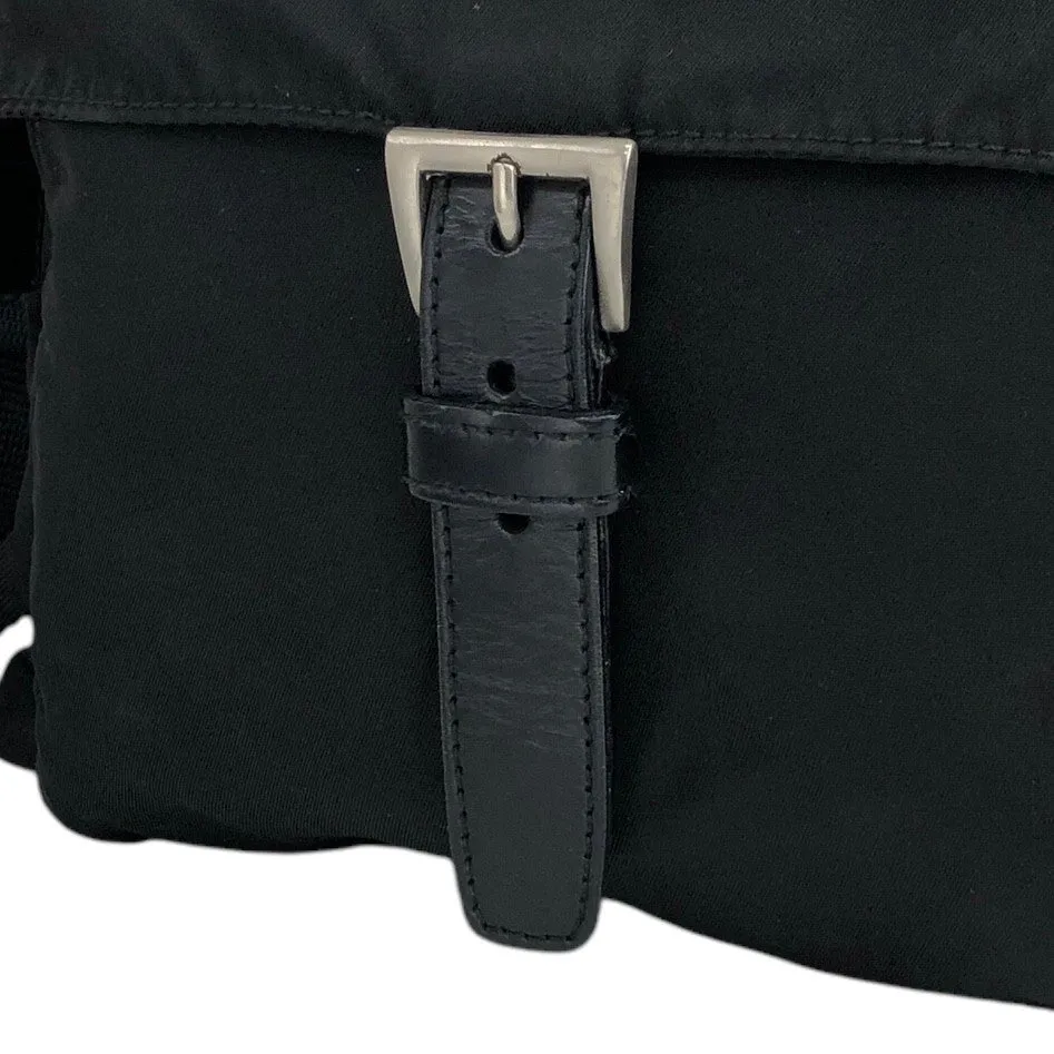 PRADA Triangle Logo Front Buckle Shoulder bag Black Vintage uiz535