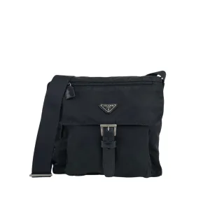 PRADA Triangle Logo Front Buckle Shoulder bag Black Vintage uiz535