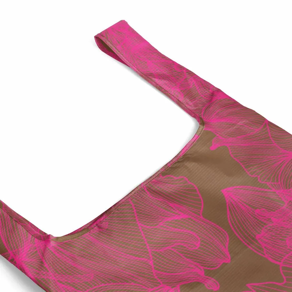 Reusable Shopping Bag - 2 Sizes -- Neon Pink / Tan Floral