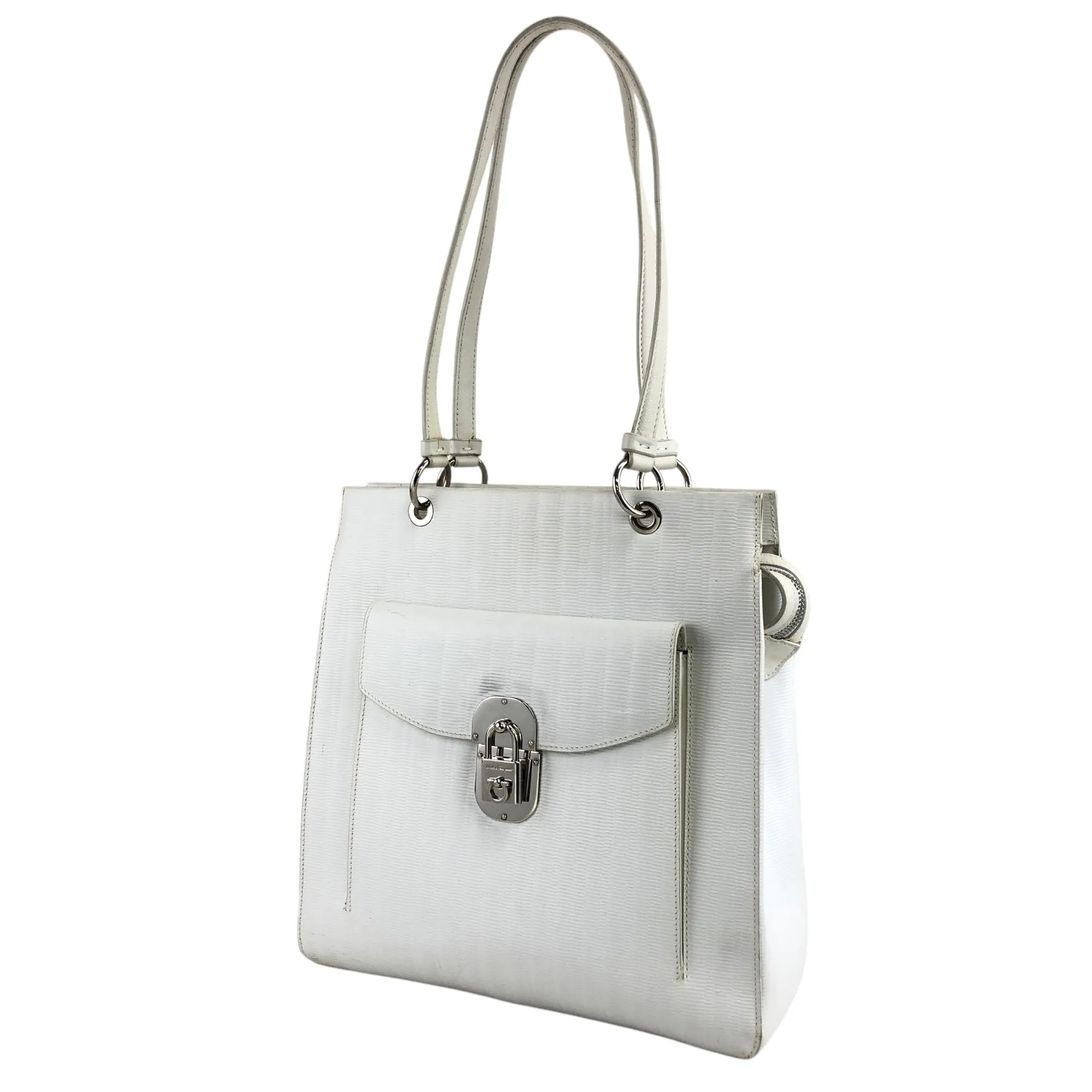 Salvatore Ferragamo Gancini Padlock Shoulder bag White Vintage 7g4vvu