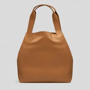 Slouchy Leather Hobo Tote Bag -- Tan