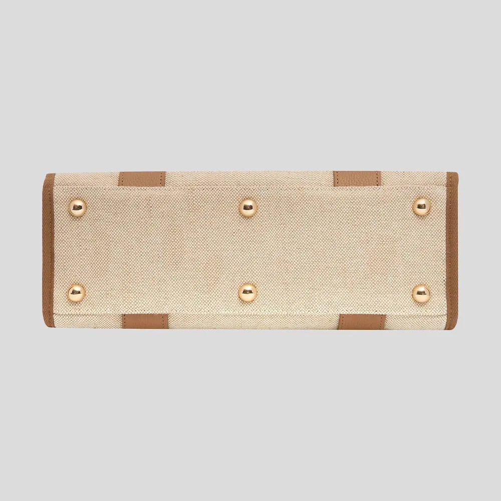 Small Bon Vivant Structured Tote Bag -- Jute Canvas Tan Leather