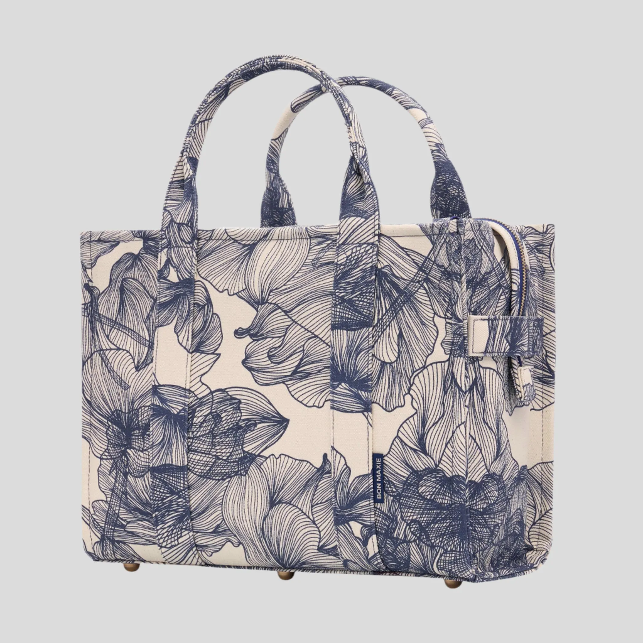 Small Bon Vivant Structured Tote Bag -- Navy Floral