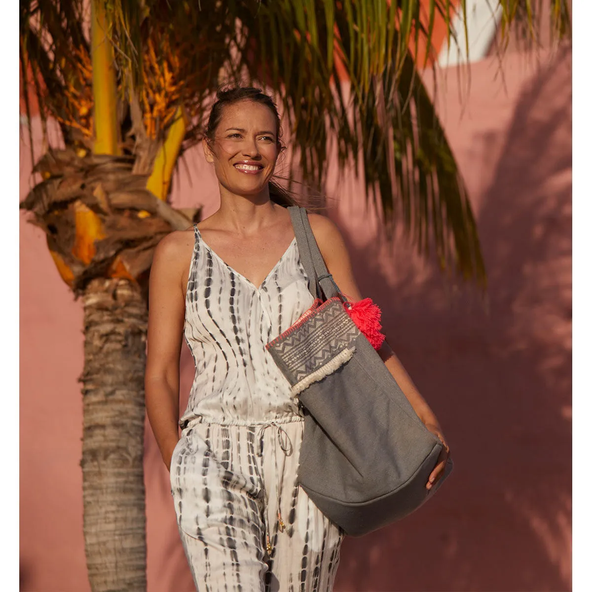 Sunuva Womens Tassel Beach Bag Grey