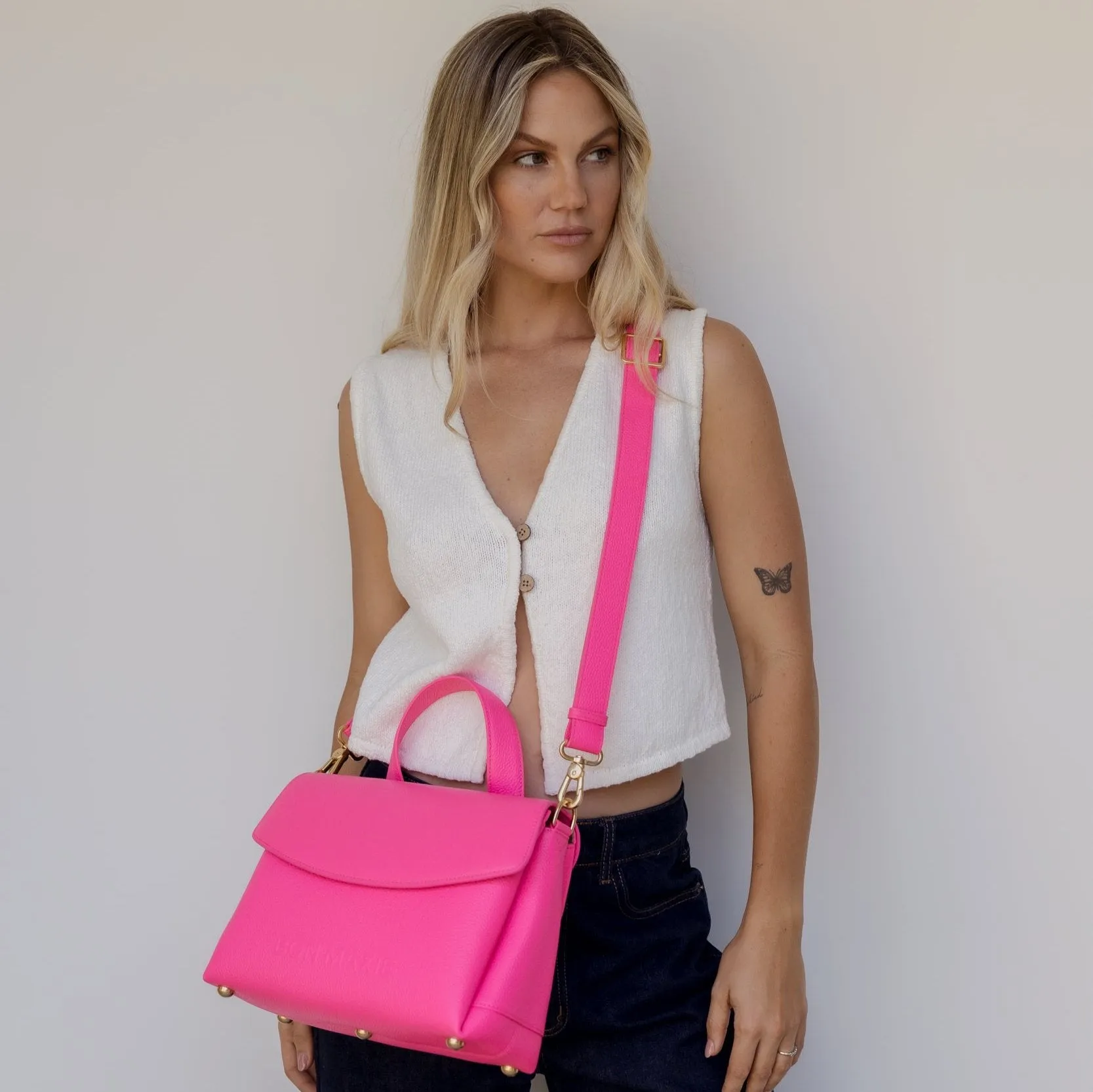 Tryhard Leather Crossbody Bag -- Neon Pink
