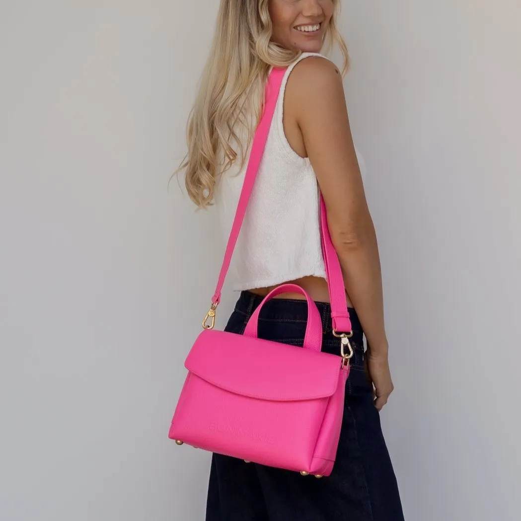 Tryhard Leather Crossbody Bag -- Neon Pink