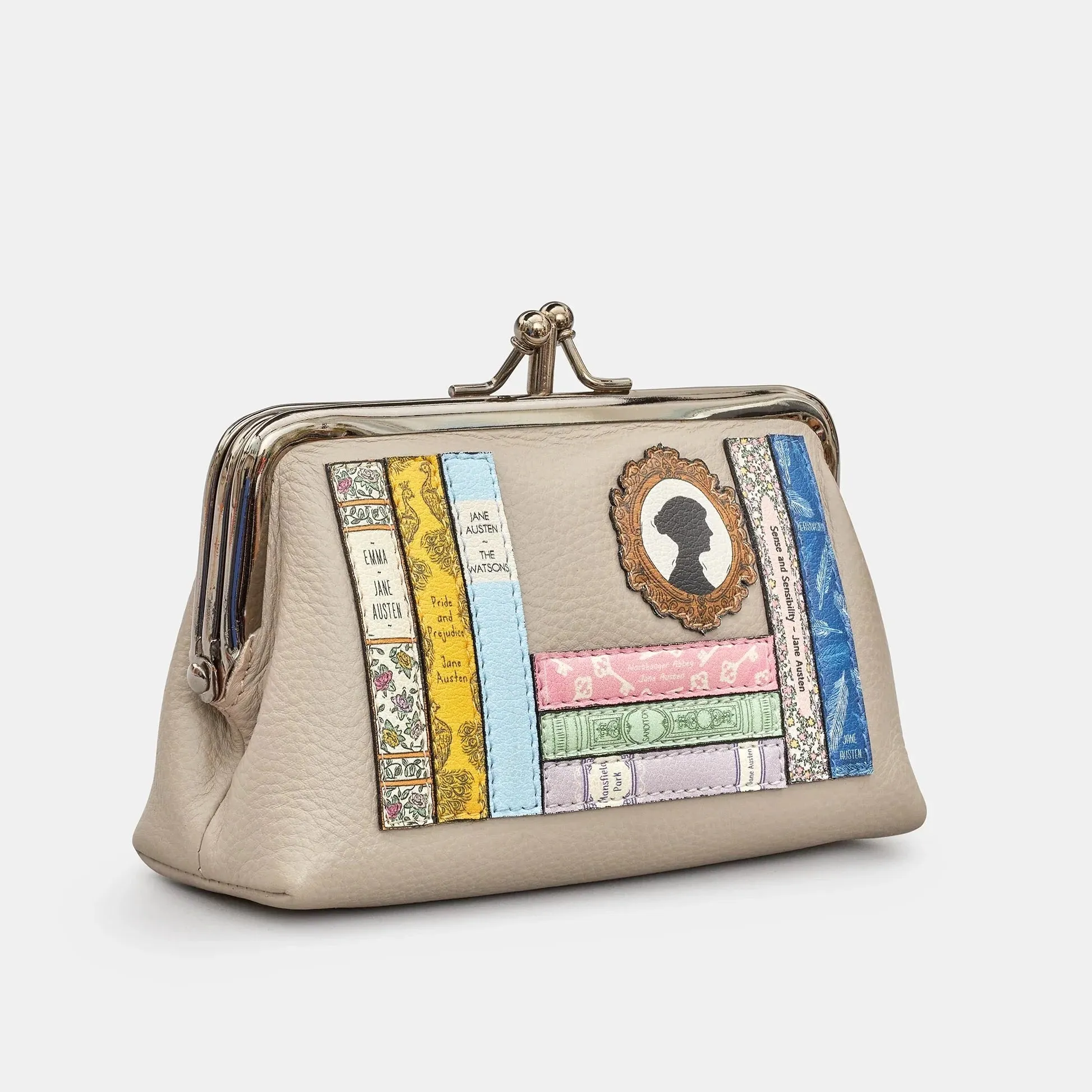Yoshi Y1328 Jane Austen Bookworm Triple Frame Purse Warm Grey