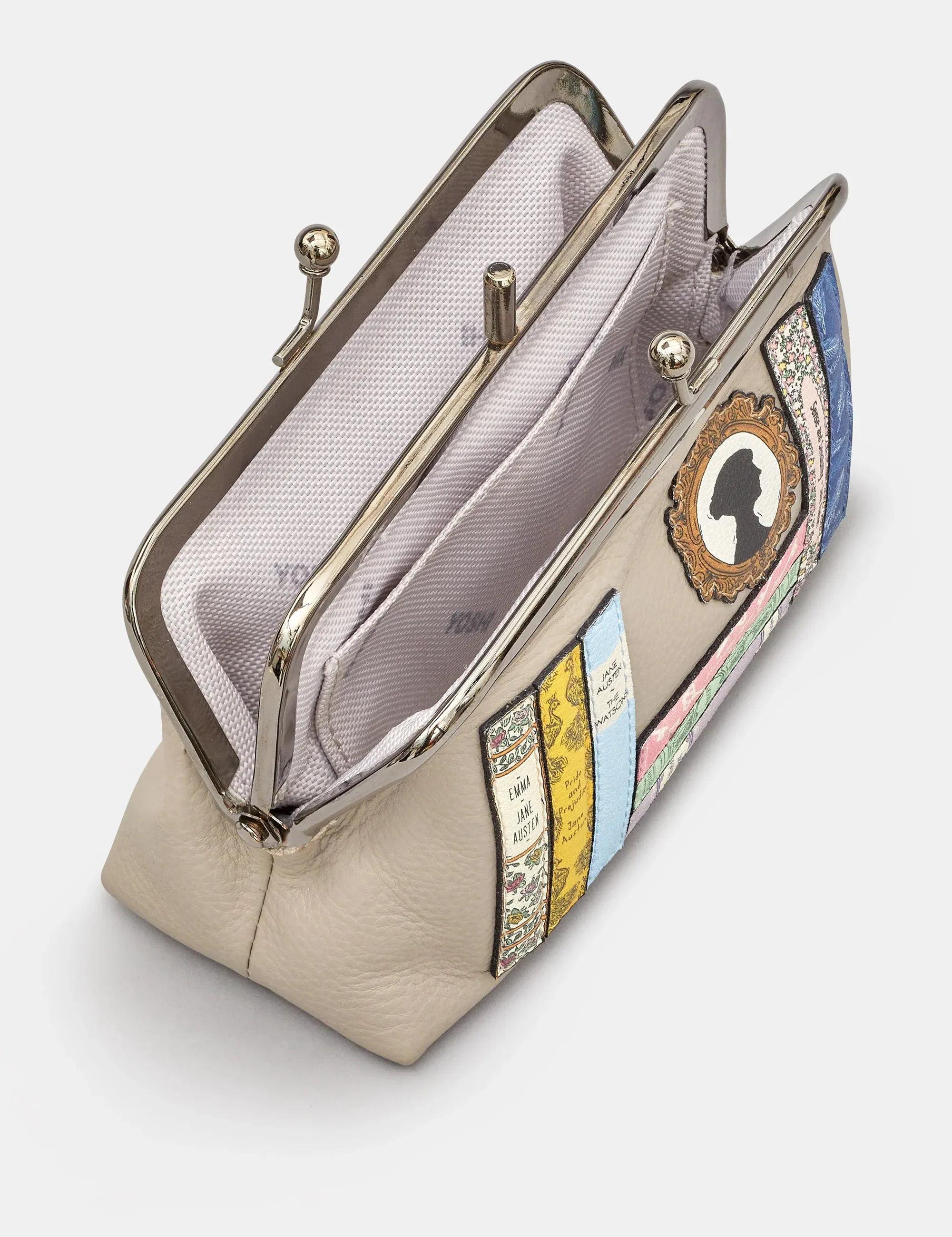 Yoshi Y1328 Jane Austen Bookworm Triple Frame Purse Warm Grey