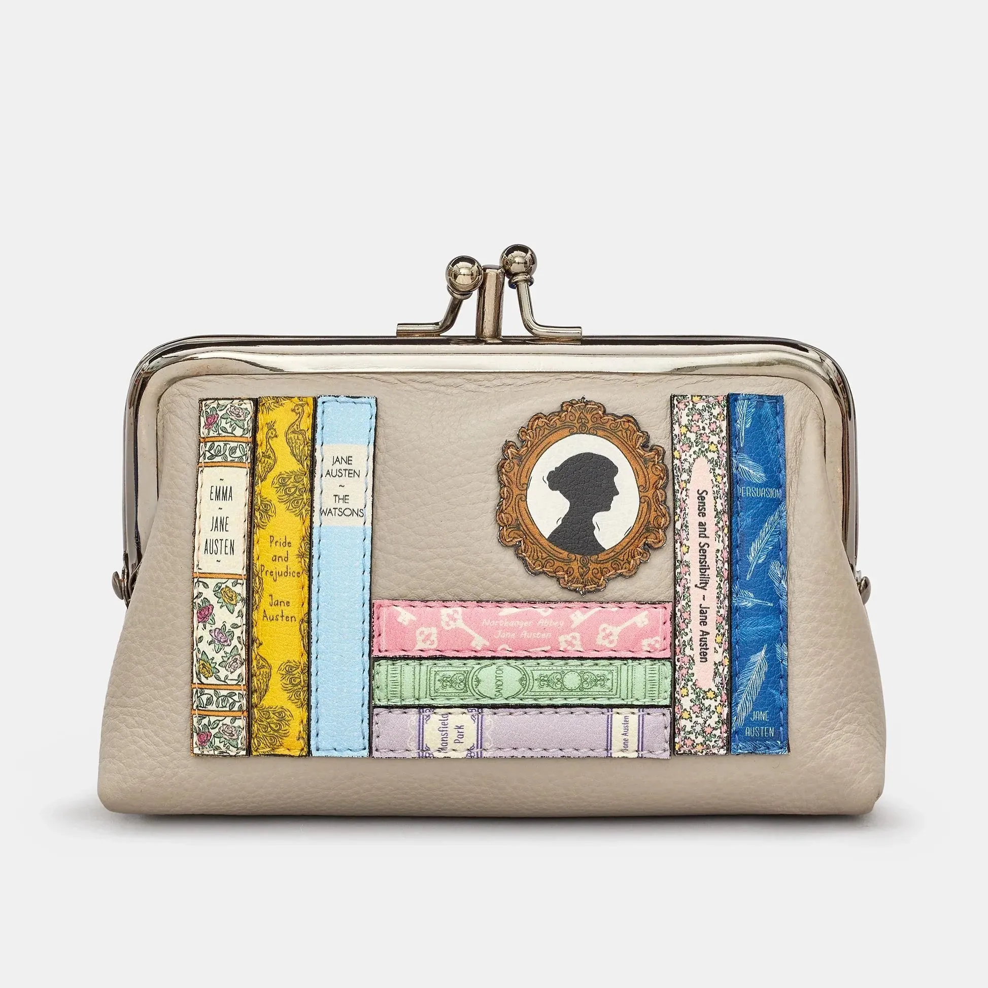 Yoshi Y1328 Jane Austen Bookworm Triple Frame Purse Warm Grey
